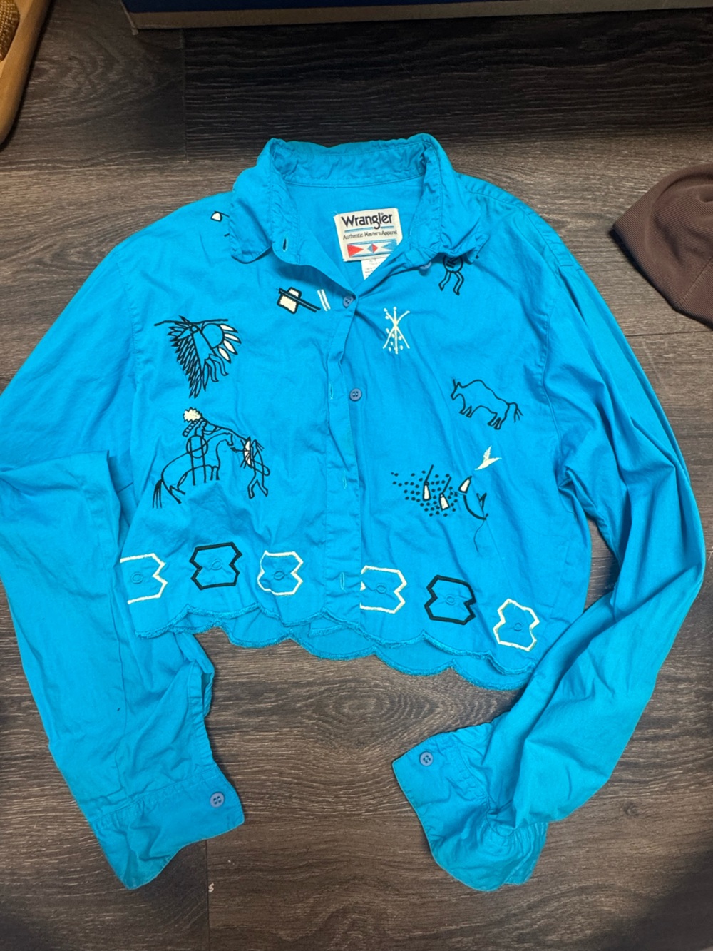 Vintage Wrangler Girls' Turquoise Embroidered Cropped top
